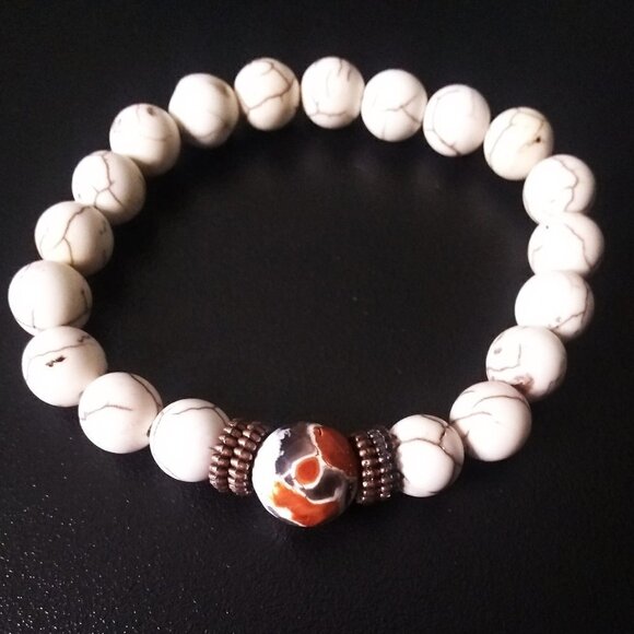 ๐๐๐ 3/$25! Unisex Tom/Boy Bracelet - Small Wrist - Howlite + Fire Agate Beads - Picture 4 of 6